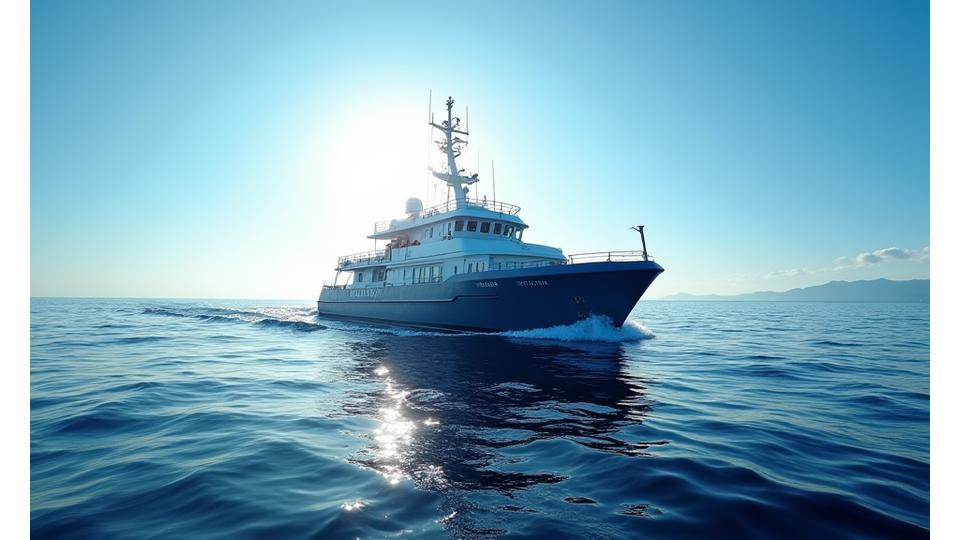 北海道沖で漁獲作業を行う大型漁船