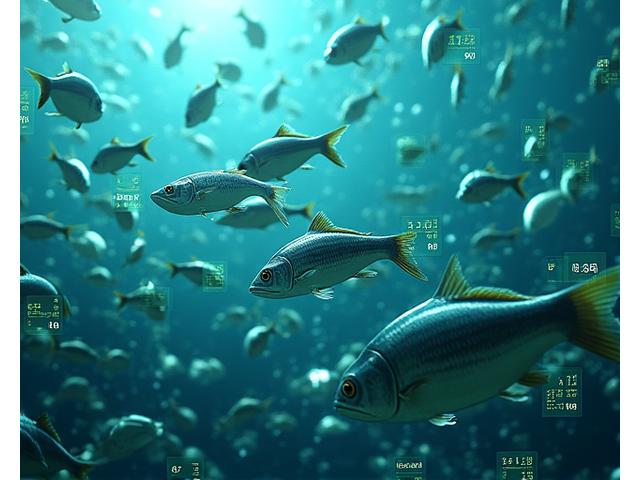 水中ドローンが撮影した魚群をAIがリアルタイムで識別し、データが画面に表示されている様子