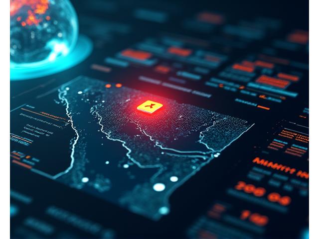 デジタルダッシュボードに表示された海洋環境のリアルタイム警告と、地球儀上の赤い警告マーク