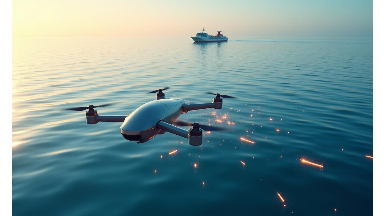 AIを搭載したドローンが海の生態系を監視している様子