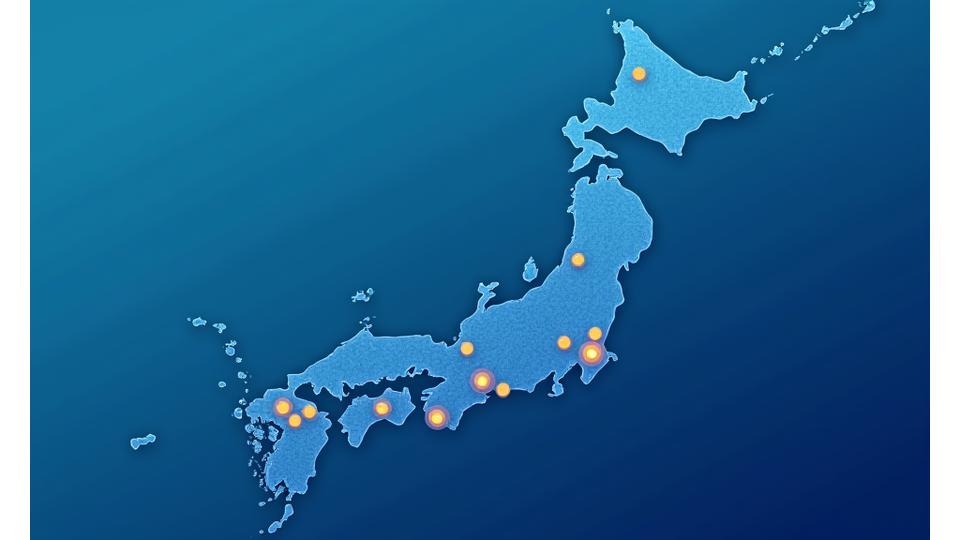 日本地図上に海洋監視システムが導入された成功事例のマークが記されている様子