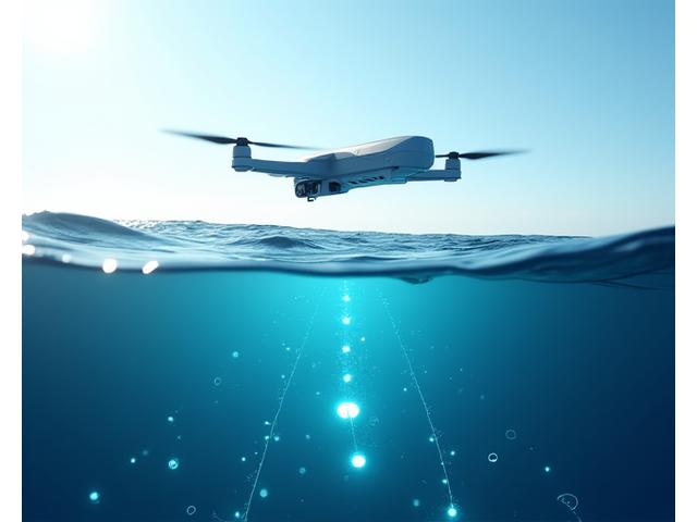 AIドローンと水中センサーが連携し海洋データを収集する様子